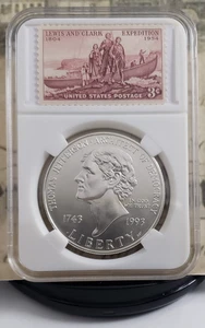 1993-P Thomas Jefferson - Dólar de plata con estampillas vintage - ¡Muy bonito! W19 - Imagen 1 de 10