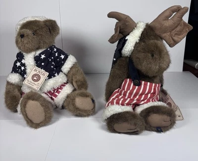 Boyd’s Bears Benjamin Santabeary Monroe Mooselebeary Head Bean Lot Of 2 W Stands - Image 1 of 4