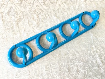 复古 80 年代 Yaffa 蓝色塑料超钩 4 钩壁挂外套帽子毛巾架 — 第 1/4 张图片