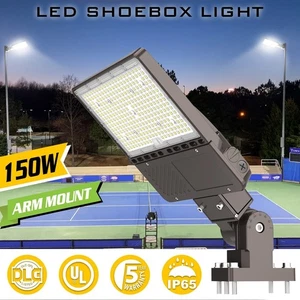 150W LED Parking Lot Pole Light Shoebox Fixture Street Area Lighting w/Photocell - Picture 1 of 10