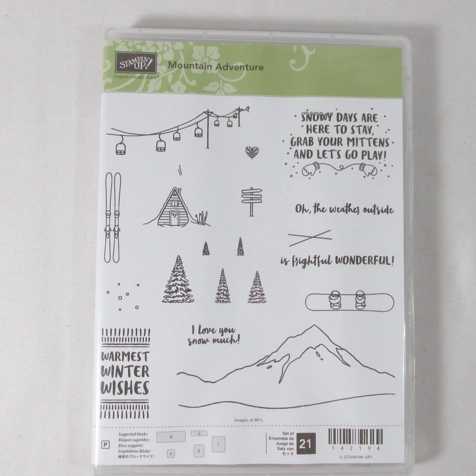 Набор марок Stampin Up Mountain Adventure фразы зимние деревья лыжный домик гора - Изображение 1 из 3