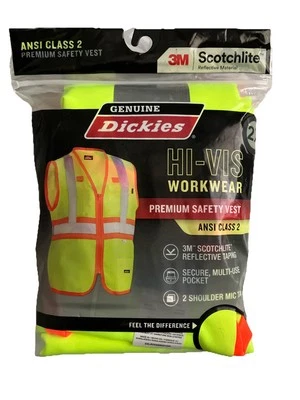 Chaleco Para Hombres Dickies Amarillo Alta Visibilidad Seguridad Reflectante Cremallera Frontal 2XL NUEVO Foto 1 de 2