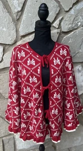 Nicole Miller Weihnachtspullover Cape Schal Poncho One Size rot 100% Baumwolle Schleifen - Bild 1 von 8