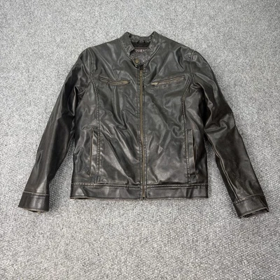 Chaqueta Guess Para Hombre Mediana Negra Imitación Cuero Motociclista Sherpa Forrada Bolsillos con Cremallera Foto 1 de 4