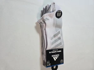 Adidas Men's Superlite White/Grey Stripes 3 Pair Size 6-12 Cushioned Heel & Toe - Picture 1 of 5