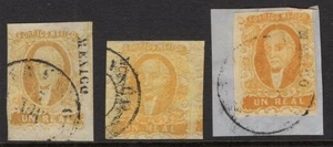 MEXICO HIDALGO ISSUE 1856 / UN REAL ORANGE (x3 SHADES) MEXICO DISTRICT - Picture 1 of 3