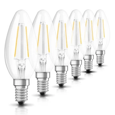 6 x Osram LED Filament Leuchtmittel Kerze 2,5W = 25W E14 klar warmweiß 2700K - Bild 1 von 3