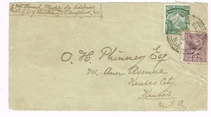 New Zealand SG#302,#276-AUCKLAND-8/AU/02-TO USA-KANSAS CITY AUG/29/1902-BACKSTAM - Picture 1 of 3