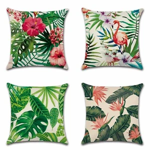 Tropical Leaves Floral Linen Cushion Covers (set of 4) - Picture 1 of 5