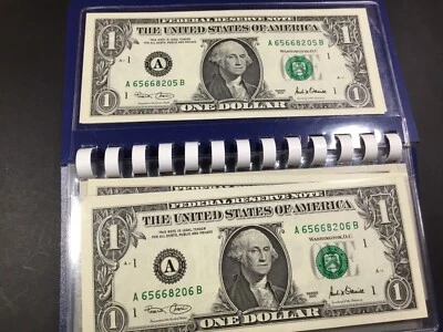 Lot of 17-2001 $1 Dollar Uncirculated Banknotes with Consecutive SN 02122477ek - Image 1 of 4
