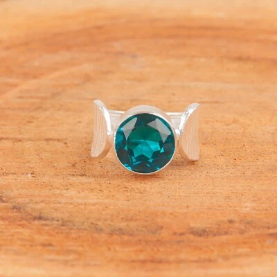 Anillo de piedras preciosas de apatita natural para mujer, plata de ley 925 fino regalo Foto 1 de 2