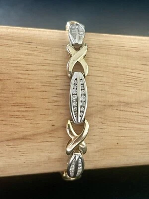 14k 黄金和白金 1.40 克拉钻石手链。 7.5 英寸(X170) — 第 1/4 张图片