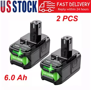 2 PCS 6.0Ah Lithium Battery for Ryobi P102 P200 P201 P203 P107 P108 One Plus 18V - Picture 1 of 5