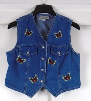 Stonebridge PM Jean Vest Vintage Emboridered Butterflies Western Boho Cotton - Image 1 of 4