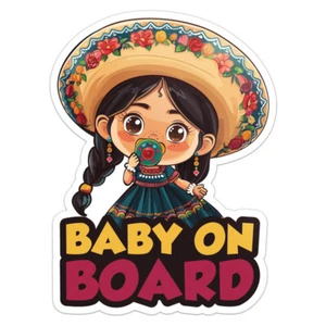 Mexican Girl Baby On Board Car Bumper Sticker Watherproof Vinyl Decal - Picture 1 of 6
