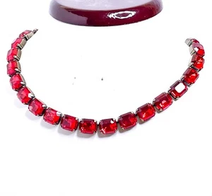 Damen Antik Messing Rot Kristall Georgische Spannzange Halskette Anna Wintour Stil - Bild 1 von 4