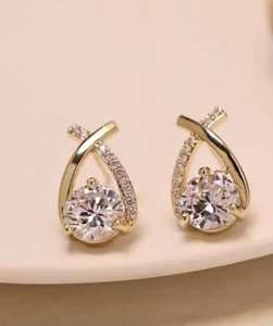 925 Sterling Silver Cross-Zircone Elegant Earrings Studs Pearl Gold - Picture 1 of 4