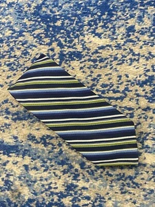 Corbata hecha a mano Barneys Nueva York azul marino verde blanco sesgo rayas seda algodón - Imagen 1 de 4