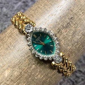 Vintage Pulsar Women V400 L372A Dress Pave Gold Tone Oval Quartz 15mm Watch 6" - Picture 1 of 12