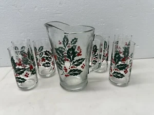 Crisa Glassware Luxury Holly Berry 7 piezas Juego de Bebidas Jarra Vasos Navidad - Imagen 1 de 11