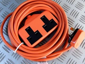 5M TWIN 13A HiVis MAINS EXTENSION LEAD HI VIS ORANGE CABLE & SOCKET 230V 240V - Picture 1 of 2