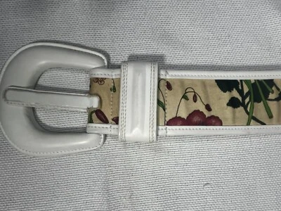Vintage Pre-1958 Gucci Canvas Floral & White Leather Belt - Size 70/28 Rare!! - Image 1 of 4