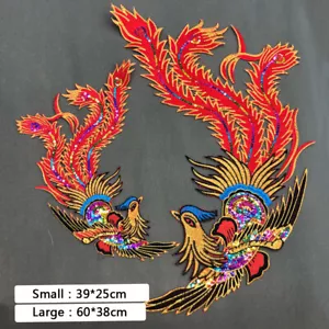 1 Pair Chinese Phoenix Embroidered Patches Sew on Sequins Applique Self-adhesive - Picture 1 of 12