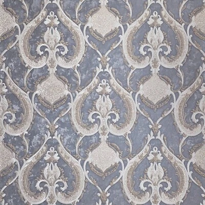 Gray beige gold brass tan faux plaster textured Victorian damask Wallpaper rolls - Image 1 of 4