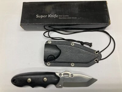 Fixed Blade Neck Knife w/Hard Plastic Sheath , Fat Handle Wide Blade HK572 - Image 1 of 4