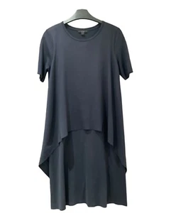 Cos XS Dress Layered T Shirt Short Sleeved Navy Lagenlook Round Neck Stretch - Picture 1 of 5