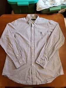 Ralph Lauren Men’s LARGE L/S Blue/White Check Pattern Button Down EUC. GB25 - Picture 1 of 9