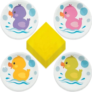 Rubber Ducky Party Supplies - Colorful Duck Paper Dessert Plates and Lunch Napki - Picture 1 of 7