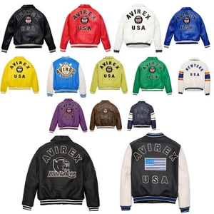 Men’s Avirex USA American Bomber Flight Multicolor Genuine Cow Leather Jacket - Picture 1 of 47