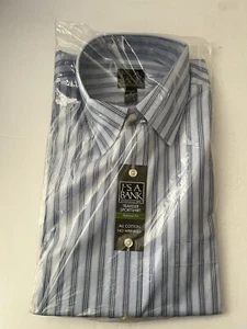 Jos A Bank 100% Cotton Blue Striped Traveler Sportshirt Medium Sealed NWT - Picture 1 of 8