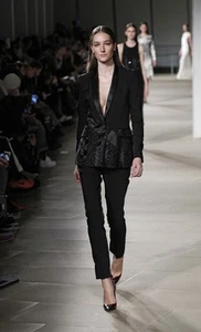 Pantalones Prabal Gurung Marfil Pierna Cónica Recortada Borde Satén Talla 12 NUEVOS ETIQUETAS $850 - Imagen 1 de 5