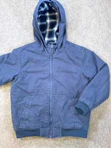 Old Navy Kids Jacket Boys L 10/12 Flannel Lined Duck Canvas Hooded Workwear - Picture 1 of 9