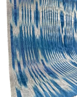 Blue Ikat Silk Moire Fabric By 2 Meters, Watermark Patterned Shantung Fabric - Image 1 of 4