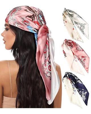3 Pack 35 Inch Large Square Satin Head Scarf Silk Bandana Head Wrap for Women - Image 1 of 4