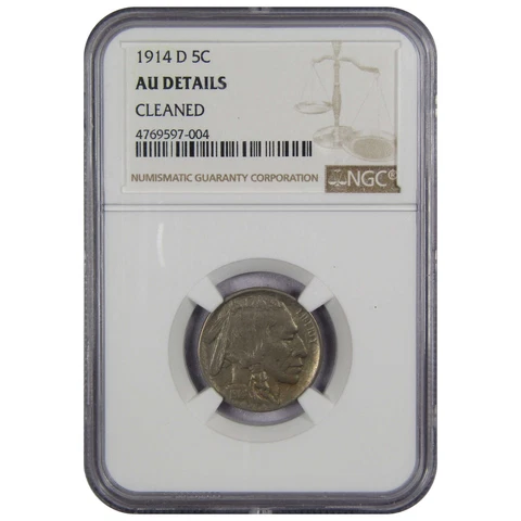 1914 D Indian Head Buffalo Nickel 5 Cent AU Details NGC 5c SKU:IPC5939 Cover