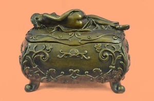 Hot Cast Art Deco Jewelry Box Naked Nude Female Nouveau Museum Quality Figurine - Picture 1 of 10