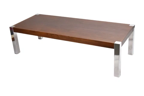 Danish Modern Long Rosewood Coffee Table with Chrome Legs by Dyrlund Cover