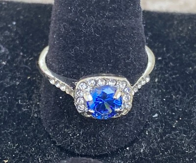 Joyería Anillo Mujer Zafiro Azul y Plata Maciza Relleno Talla 9.5 Foto 1 de 4