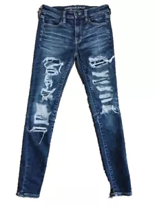 American Eagle Outfitters Hi-Rise Jeggings Distressed Denim Blue Jeans Size 4 - Picture 1 of 10