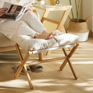 Foot Stool Sofa Ottoman Folding Footrest Bamboo Legs with Soft Bag Chair Seat Uk - Picture 1 of 27