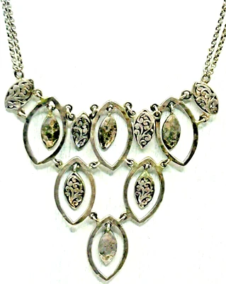 LOIS HILL Sterling 925 Hammered Cut Out Chandelier Bib Necklace 16.5" Long - Imagem 1 de 3