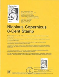 #1488 8c Nicolaus Copernicus Stamp Poster-Unofficial Souvenir Page Folded HC - Picture 1 of 1