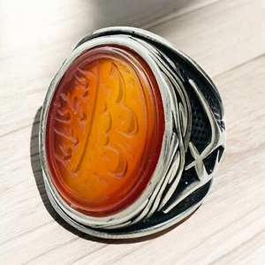 Islamic shia allah ring Hand carved Red yemeni aqeeq ahlulbayt ahl-ul-bait - Picture 1 of 8