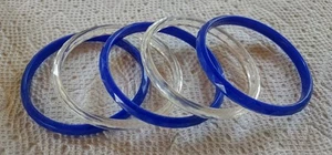 Vintage 1970's Kids Plastic Molded Bangle Bracelets Blue and Clear - Picture 1 of 5