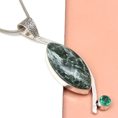 Colgante de plata con piedras preciosas de esmerafinita para el día de la madre 2,5" Foto 1 de 4