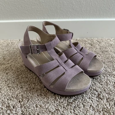 Vionic Hoola Tawny Platform T-Strap Wedge Comfort Sandals Mauve Suede 8 - Image 1 of 4
